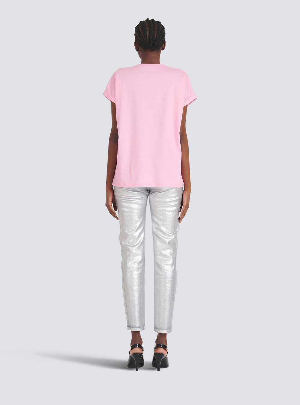 Balmain Eco-designed Cotton T-shirt With Small Flocked Balmain Logo Pink | LCBDIOV-25