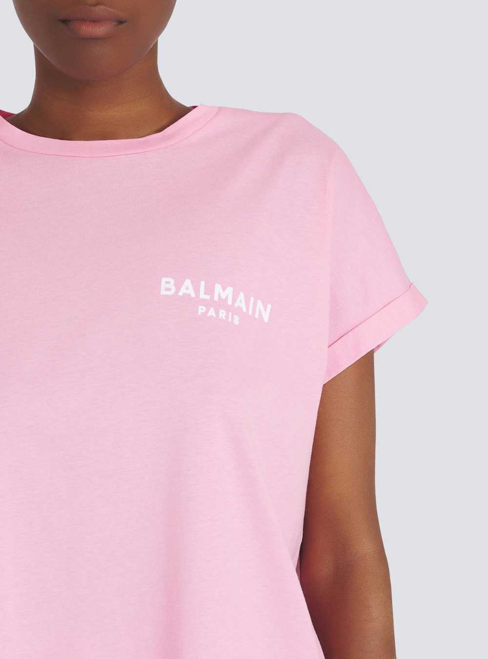 Balmain Eco-designed Cotton T-shirt With Small Flocked Balmain Logo Pink | LCBDIOV-25