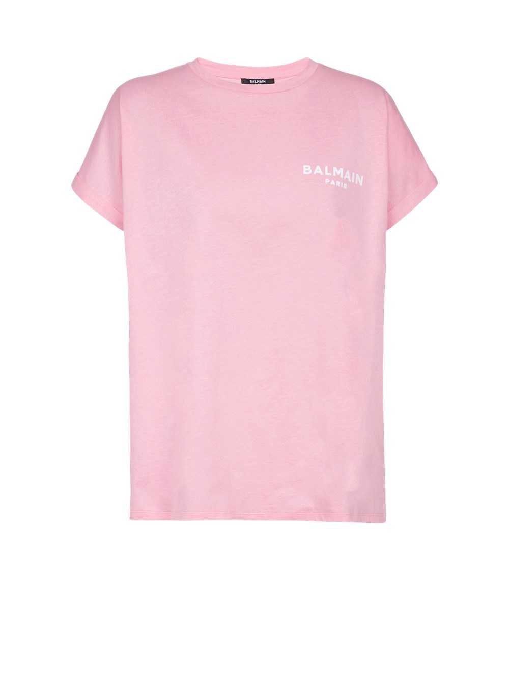 Balmain Eco-designed Cotton T-shirt With Small Flocked Balmain Logo Pink | LCBDIOV-25