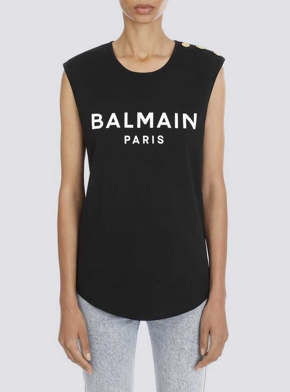 Balmain Eco-designed Cotton T-shirt With Balmain Logo Print Black | MDNTWGB-19