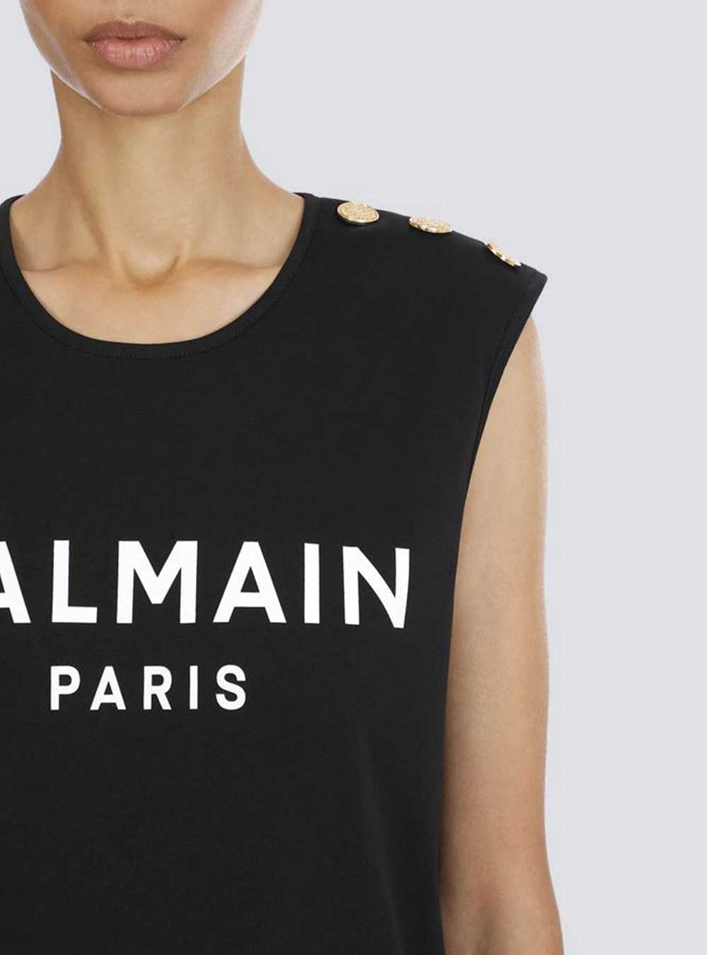 Balmain Eco-designed Cotton T-shirt With Balmain Logo Print Black | MDNTWGB-19