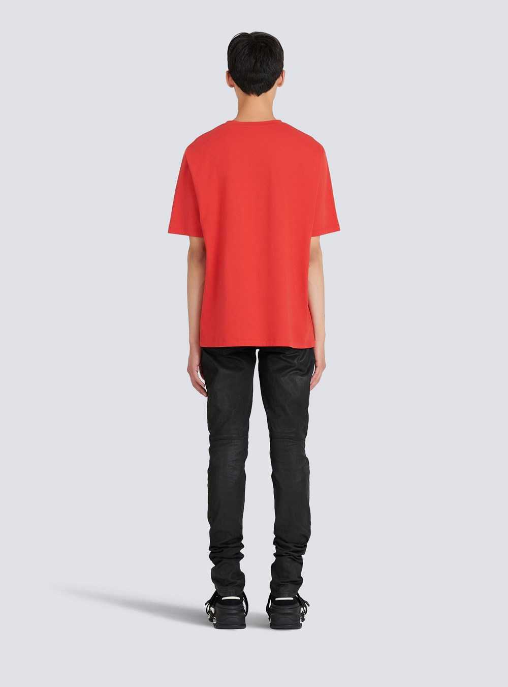 Balmain Eco-designed Cotton T-shirt With Balmain Paris Logo Print Red | MEHRWFA-51