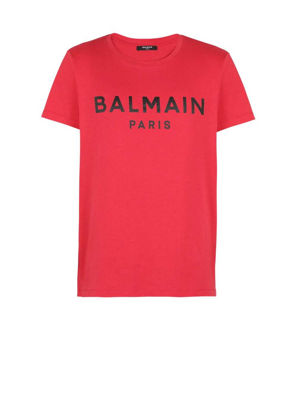 Balmain Eco-designed Cotton T-shirt With Balmain Paris Logo Print Red | MEHRWFA-51