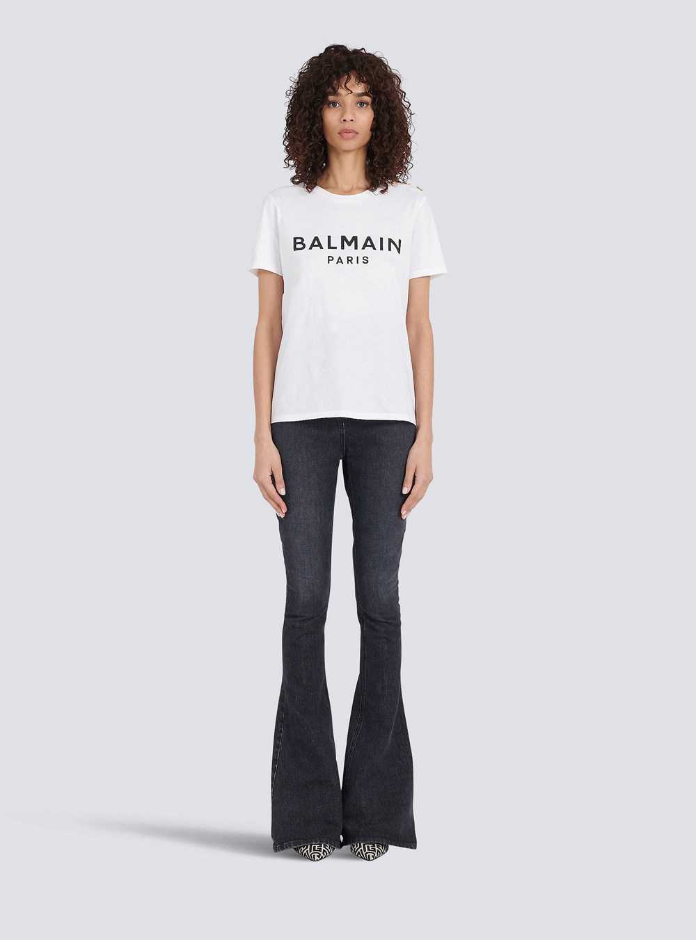 Balmain Eco-designed Cotton T-shirt With Balmain Logo Print White | MHSNYJL-21