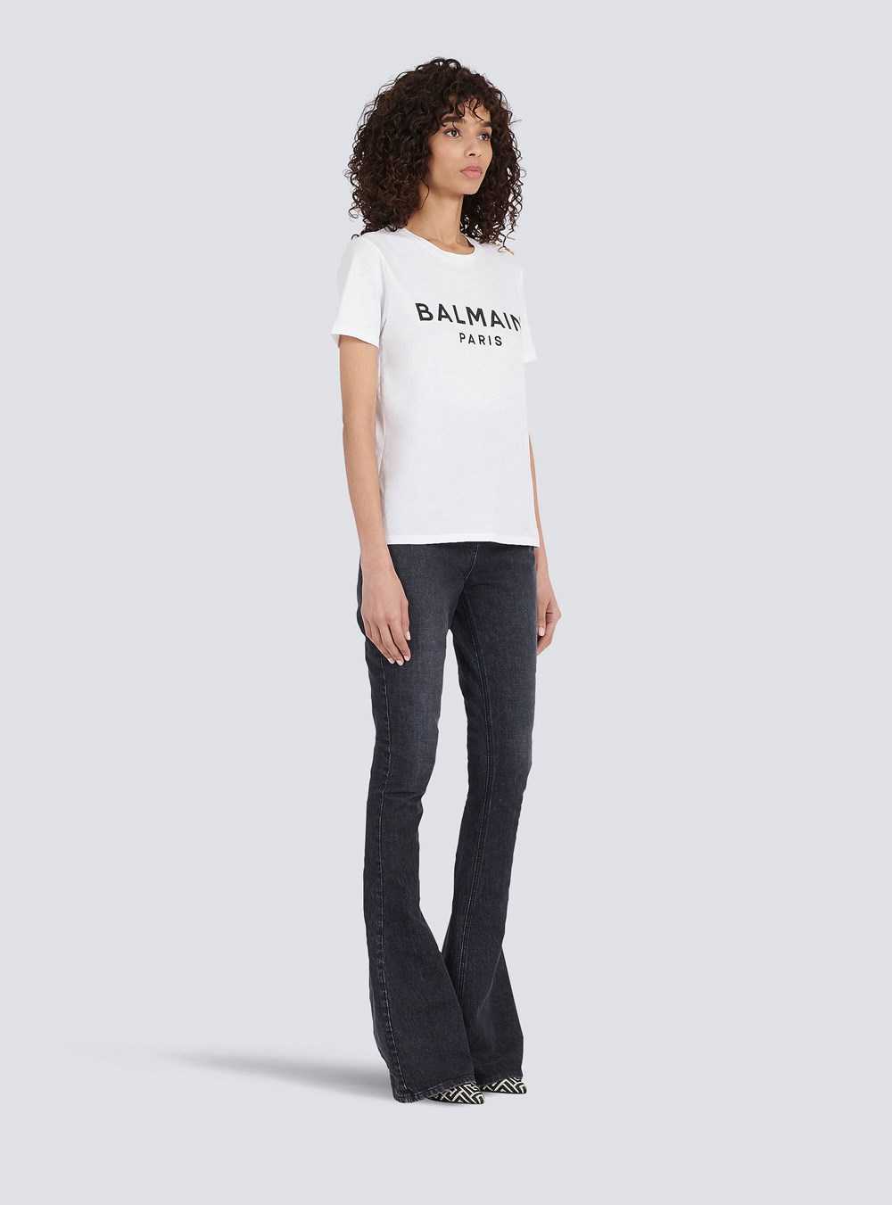 Balmain Eco-designed Cotton T-shirt With Balmain Logo Print White | MHSNYJL-21