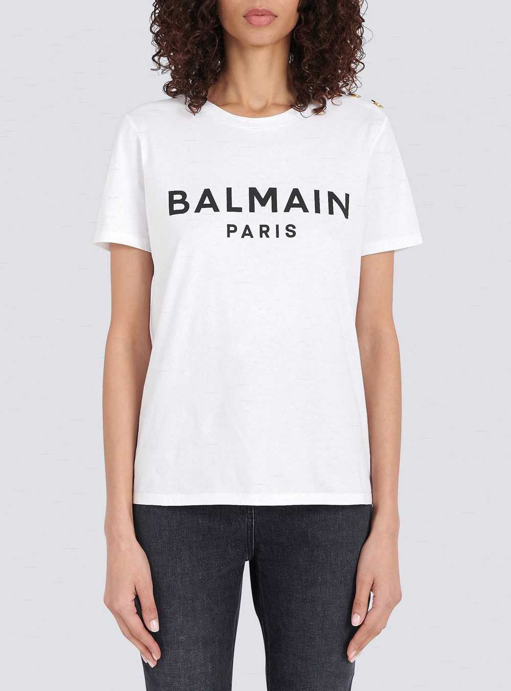 Balmain Eco-designed Cotton T-shirt With Balmain Logo Print White | MHSNYJL-21