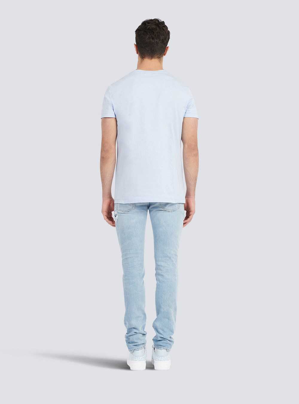 Balmain Eco-designed Cotton T-shirt With Small Flocked Balmain Paris Logo Blue | MRCYKFH-01