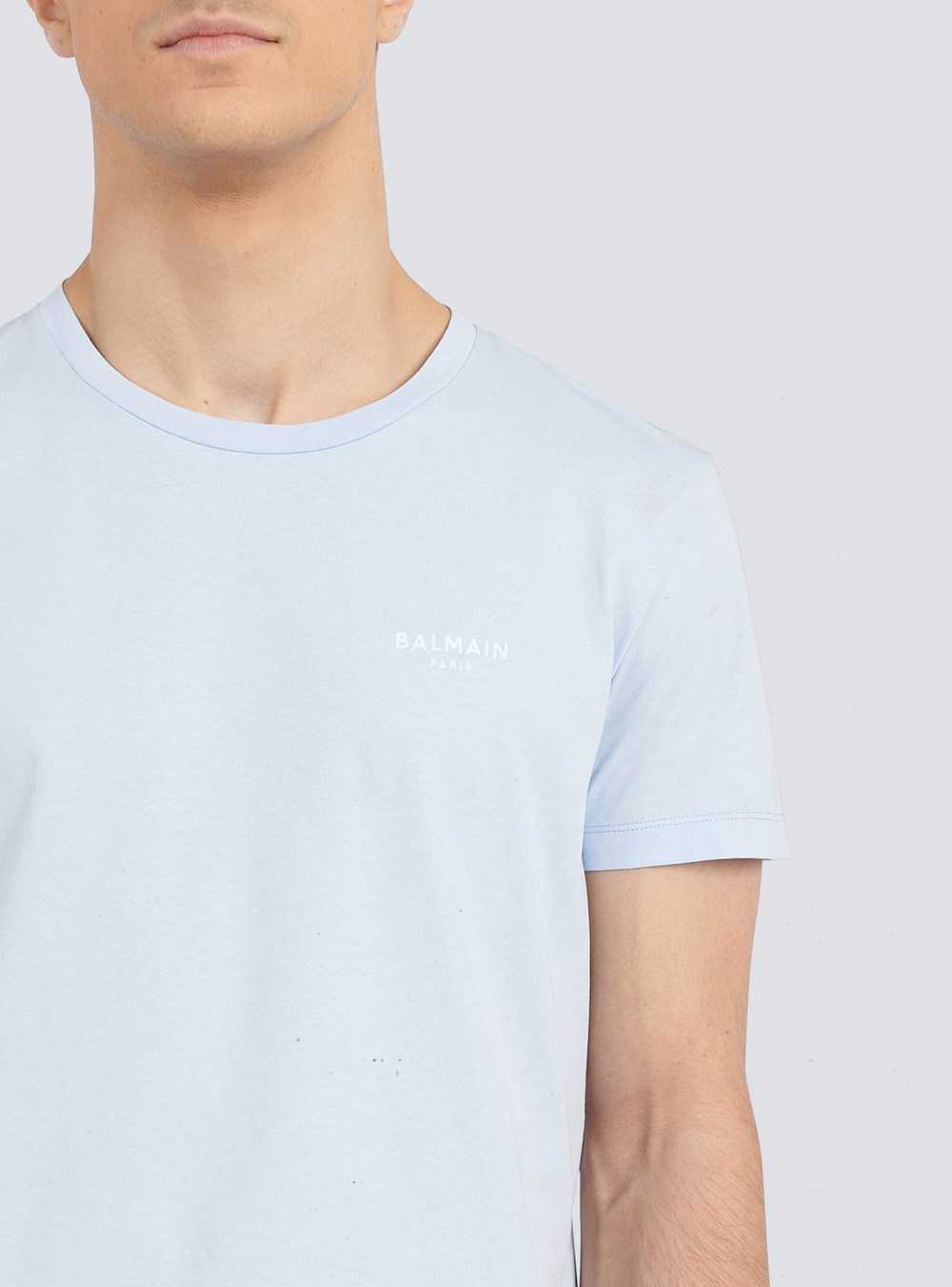 Balmain Eco-designed Cotton T-shirt With Small Flocked Balmain Paris Logo Blue | MRCYKFH-01