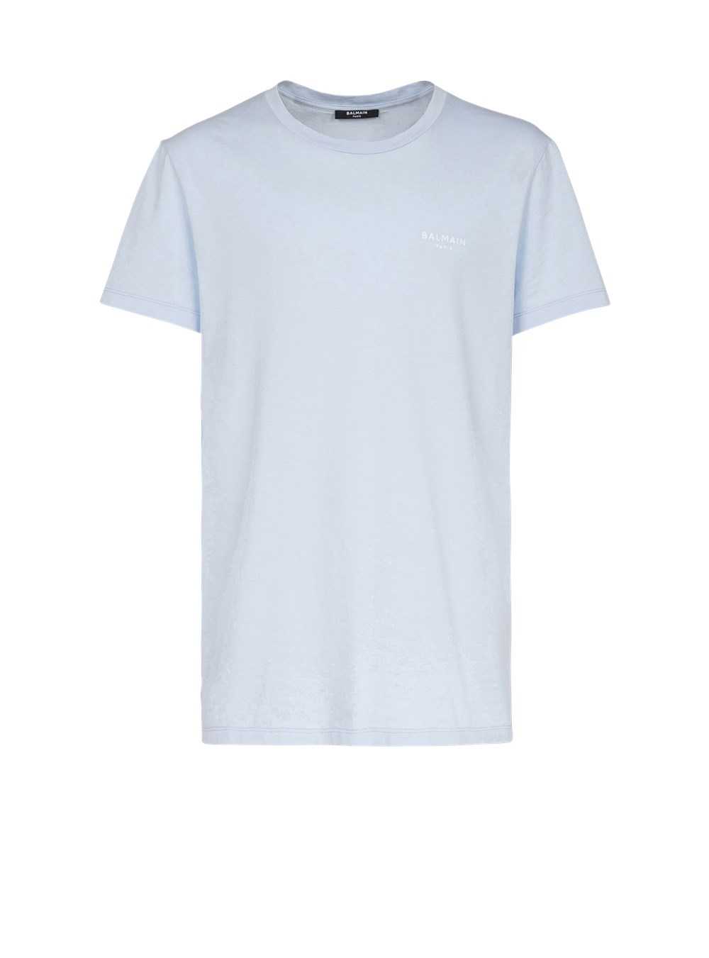 Balmain Eco-designed Cotton T-shirt With Small Flocked Balmain Paris Logo Blue | MRCYKFH-01