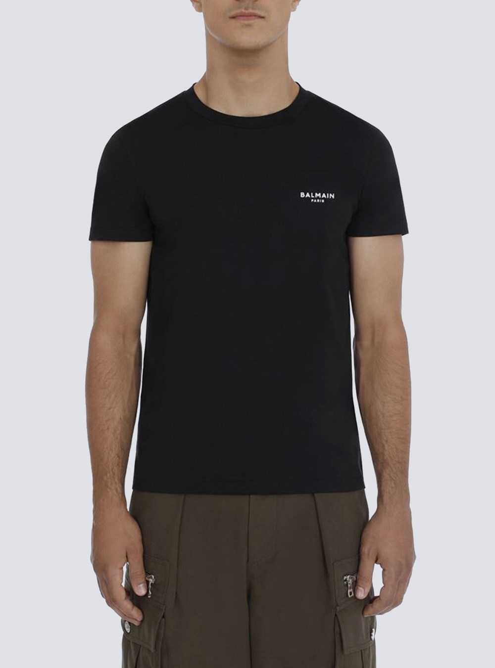 Balmain Eco-designed Cotton T-shirt With Small Flocked Balmain Paris Logo Black | NULARZI-60