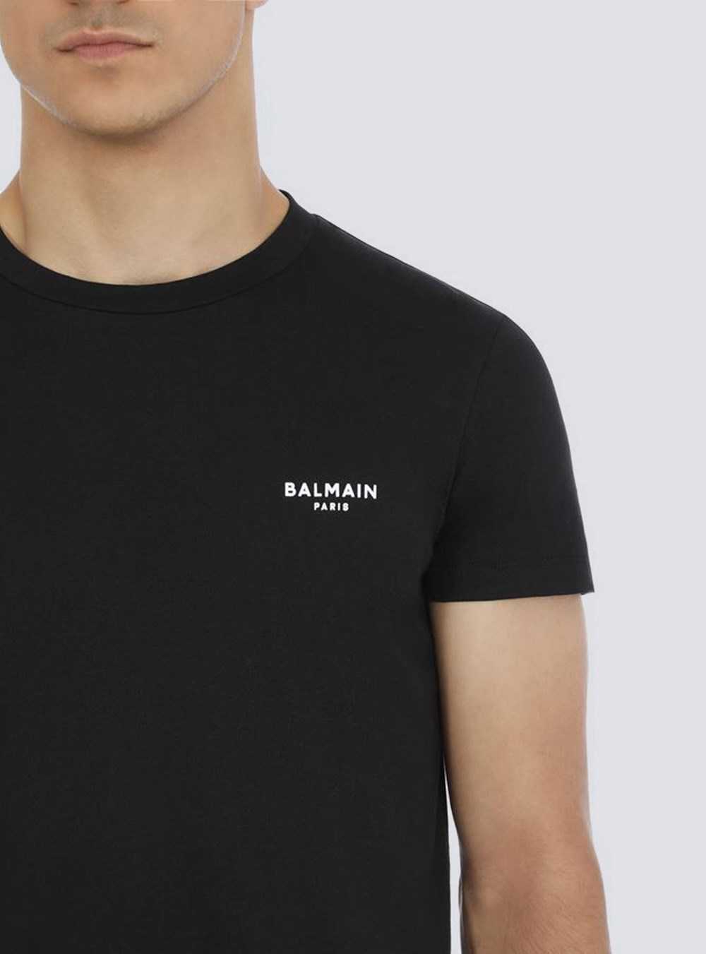 Balmain Eco-designed Cotton T-shirt With Small Flocked Balmain Paris Logo Black | NULARZI-60