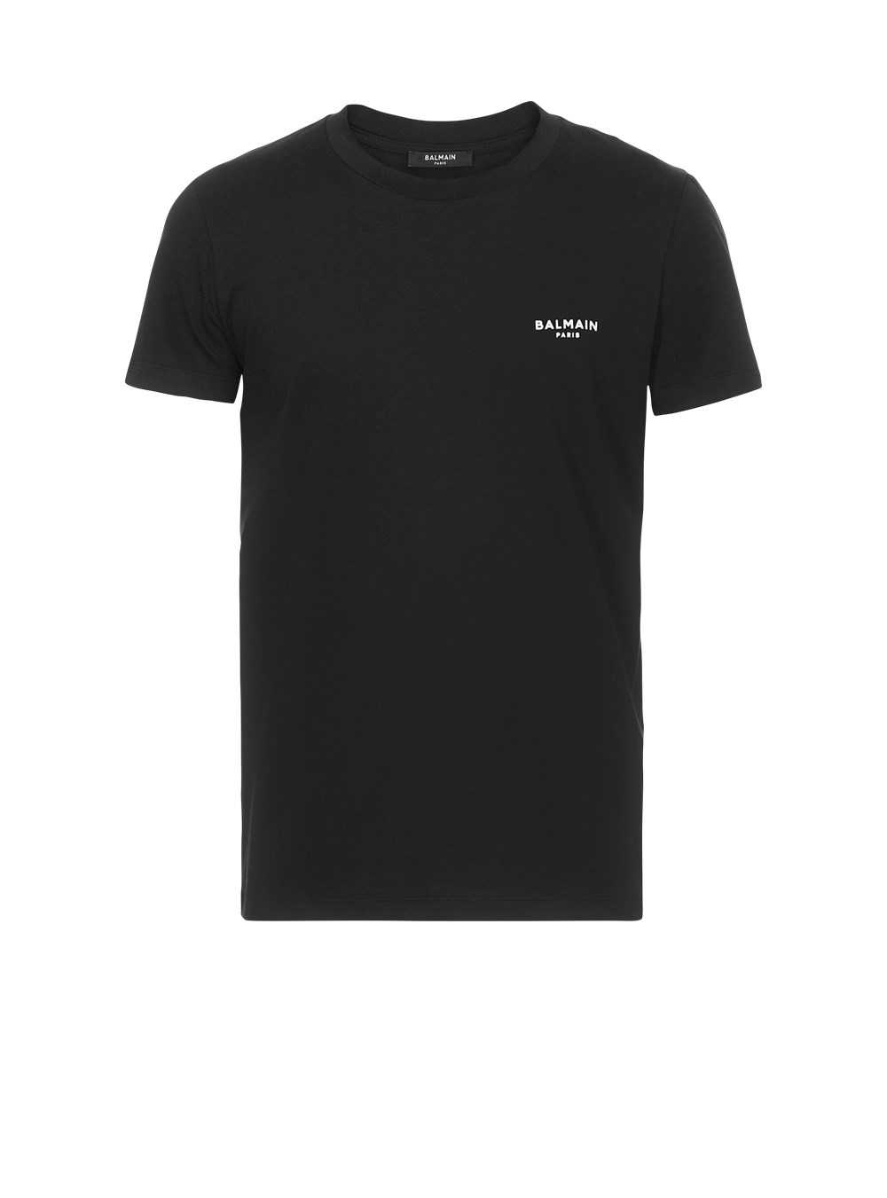 Balmain Eco-designed Cotton T-shirt With Small Flocked Balmain Paris Logo Black | NULARZI-60