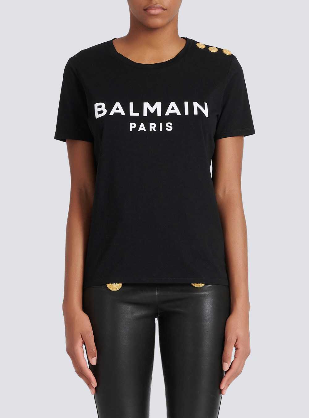 Balmain Eco-designed Cotton T-shirt With Balmain Logo Print Black | QPCRDAW-56