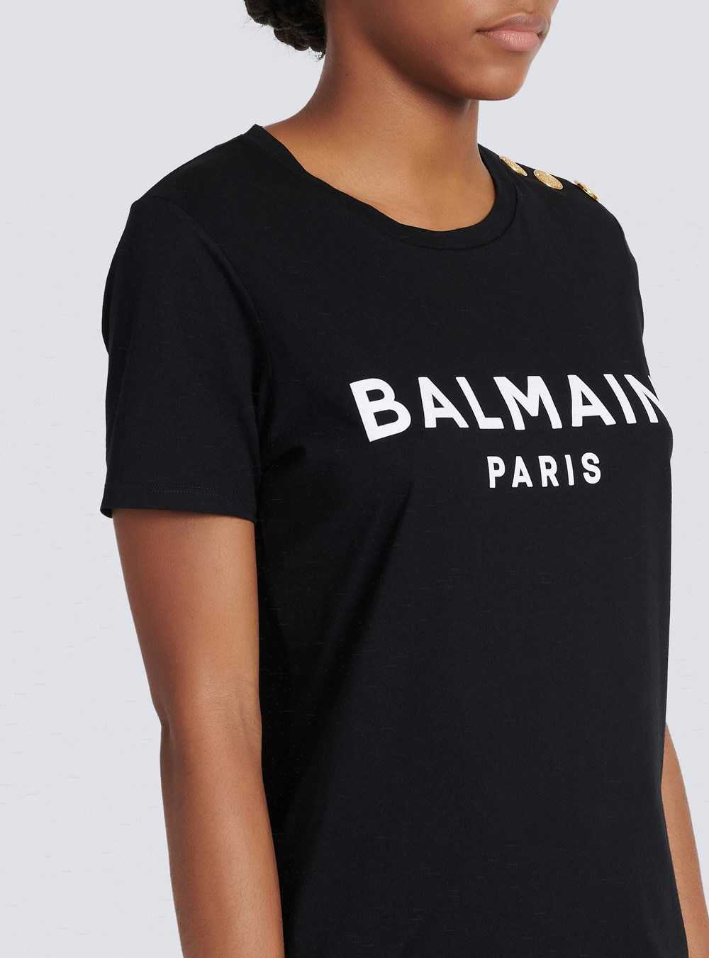 Balmain Eco-designed Cotton T-shirt With Balmain Logo Print Black | QPCRDAW-56