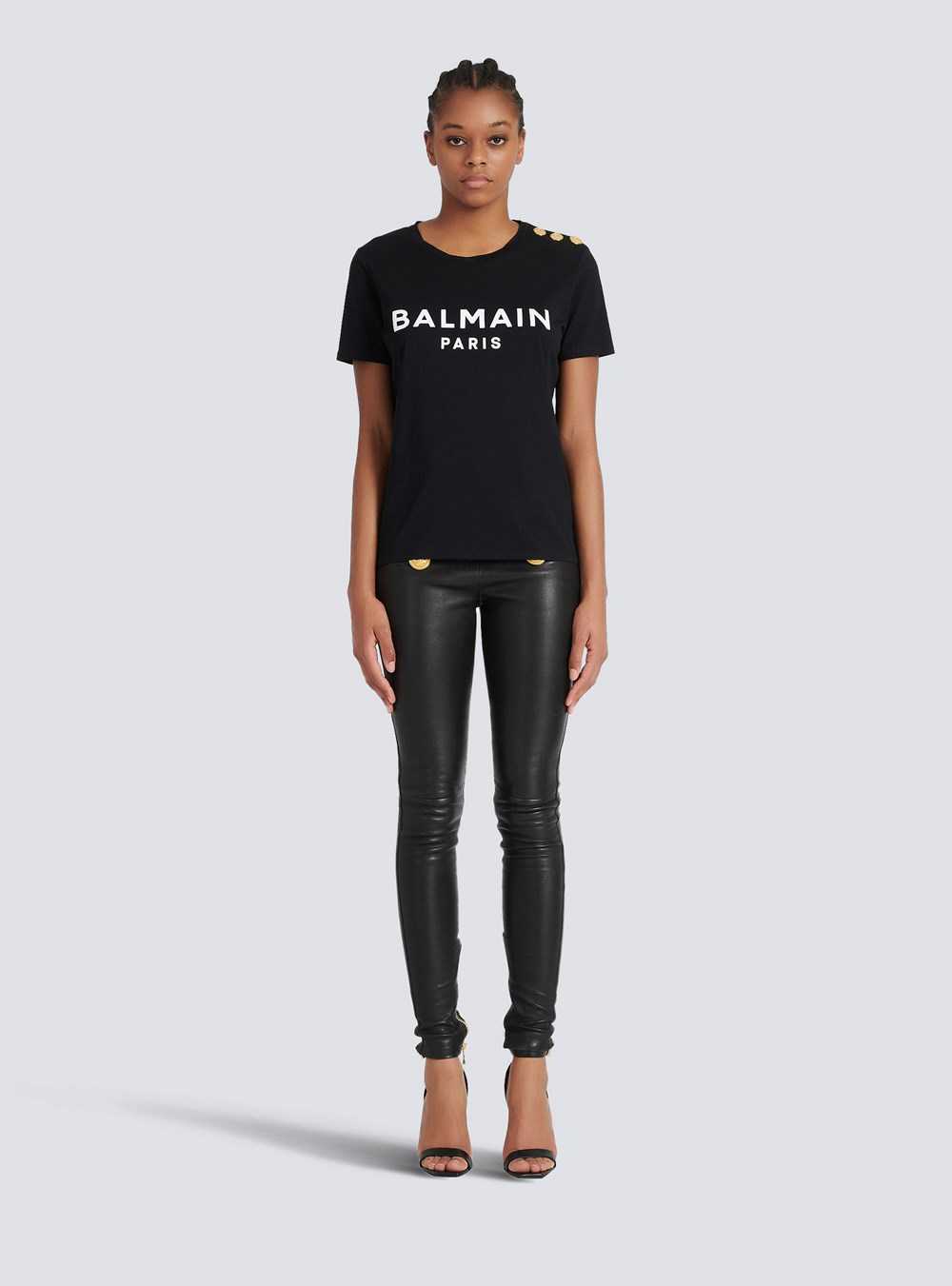 Balmain Eco-designed Cotton T-shirt With Balmain Logo Print Black | QPCRDAW-56