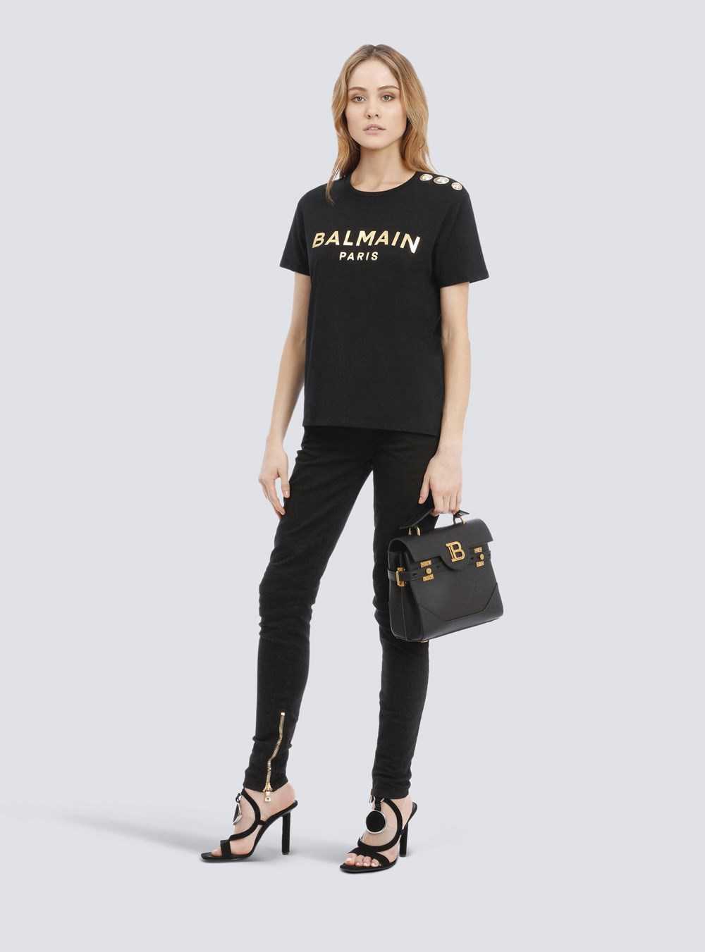 Balmain Eco-designed Cotton T-shirt With Balmain Logo Print Black | SFDQZPH-62