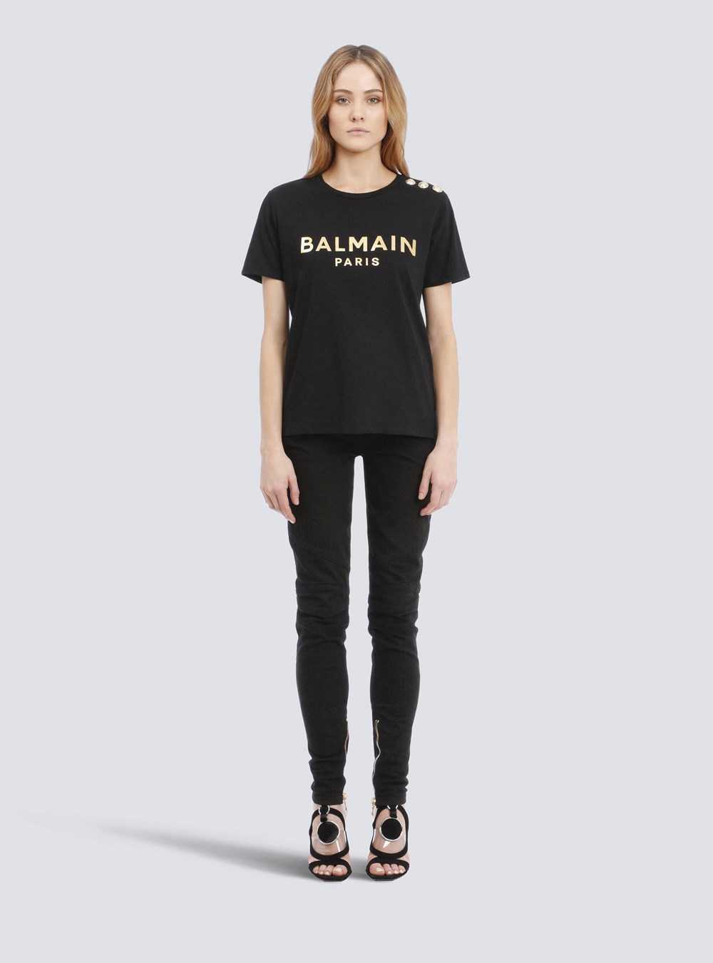 Balmain Eco-designed Cotton T-shirt With Balmain Logo Print Black | SFDQZPH-62