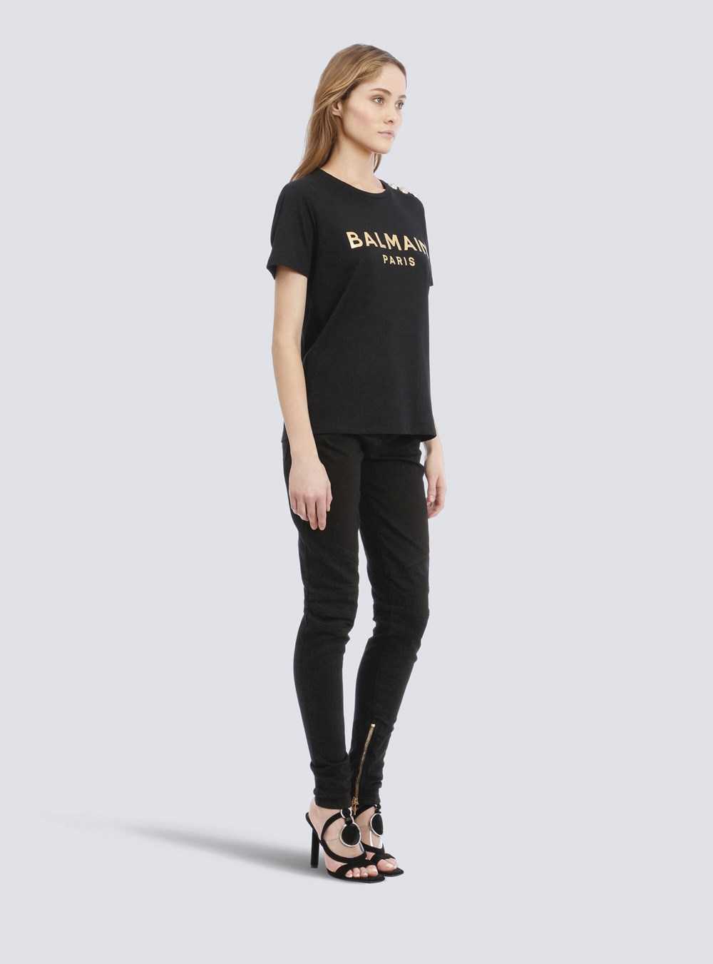 Balmain Eco-designed Cotton T-shirt With Balmain Logo Print Black | SFDQZPH-62