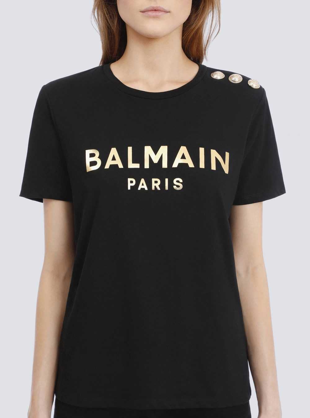 Balmain Eco-designed Cotton T-shirt With Balmain Logo Print Black | SFDQZPH-62