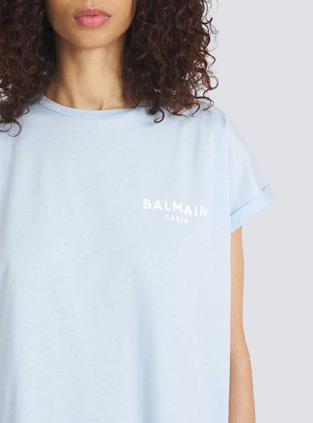 Balmain Eco-designed Cotton T-shirt With Small Flocked Balmain Logo Blue | UABXLHT-63