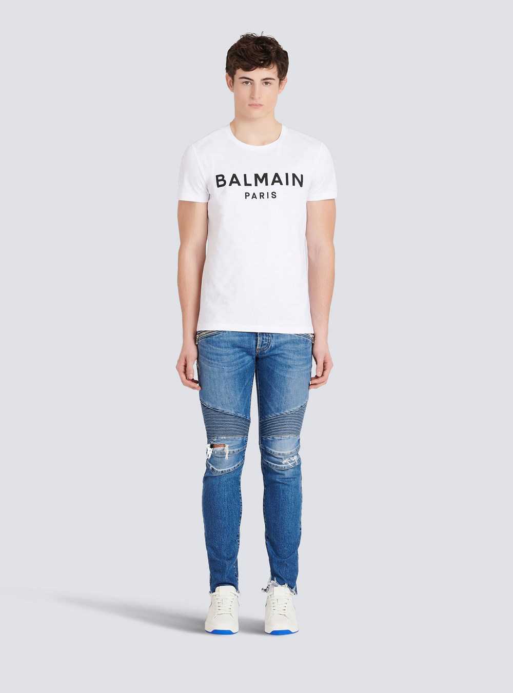 Balmain Eco-designed Cotton T-shirt With Balmain Paris Logo Print White | UYBXNAP-09