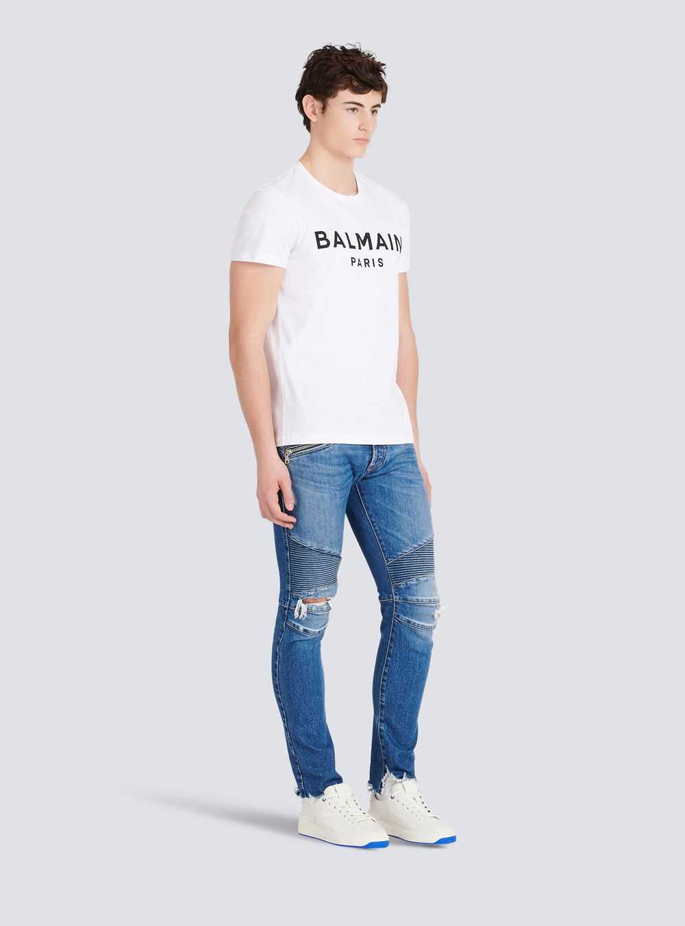 Balmain Eco-designed Cotton T-shirt With Balmain Paris Logo Print White | UYBXNAP-09