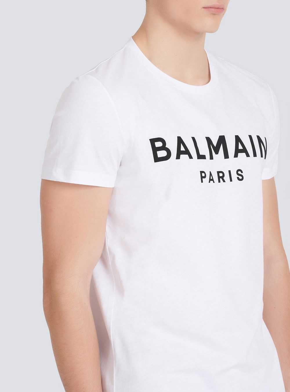 Balmain Eco-designed Cotton T-shirt With Balmain Paris Logo Print White | UYBXNAP-09