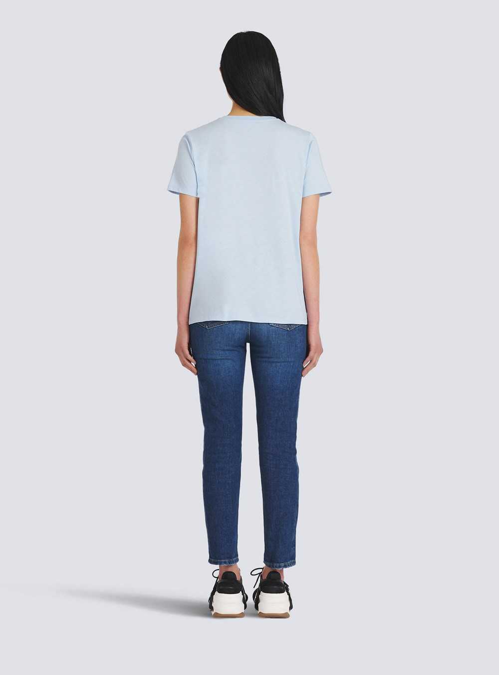 Balmain Eco-designed Cotton T-shirt With Flocked Balmain Logo Blue | VGLUIAE-56