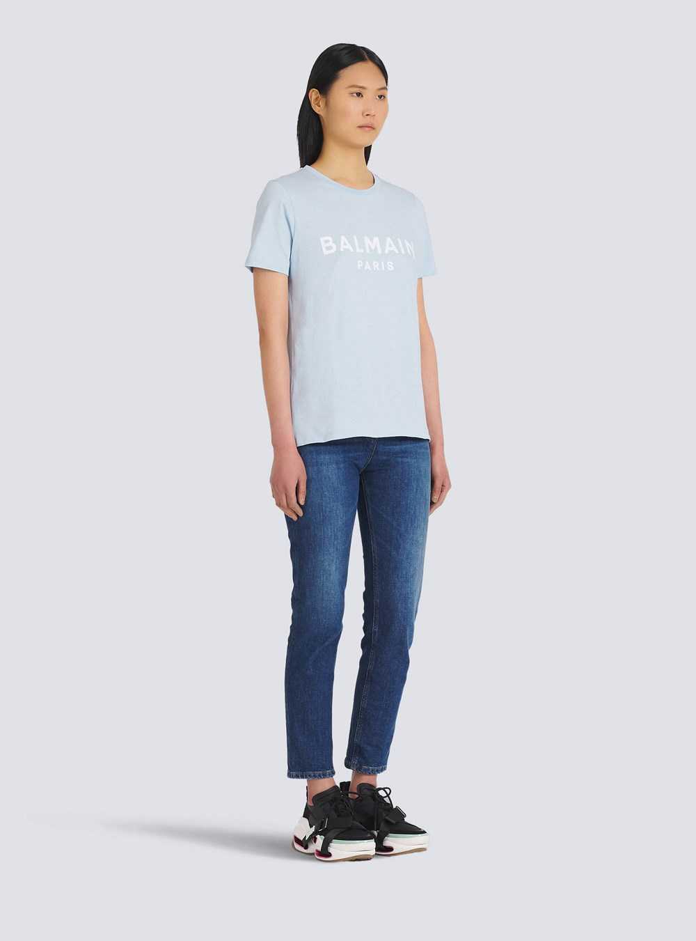 Balmain Eco-designed Cotton T-shirt With Flocked Balmain Logo Blue | VGLUIAE-56