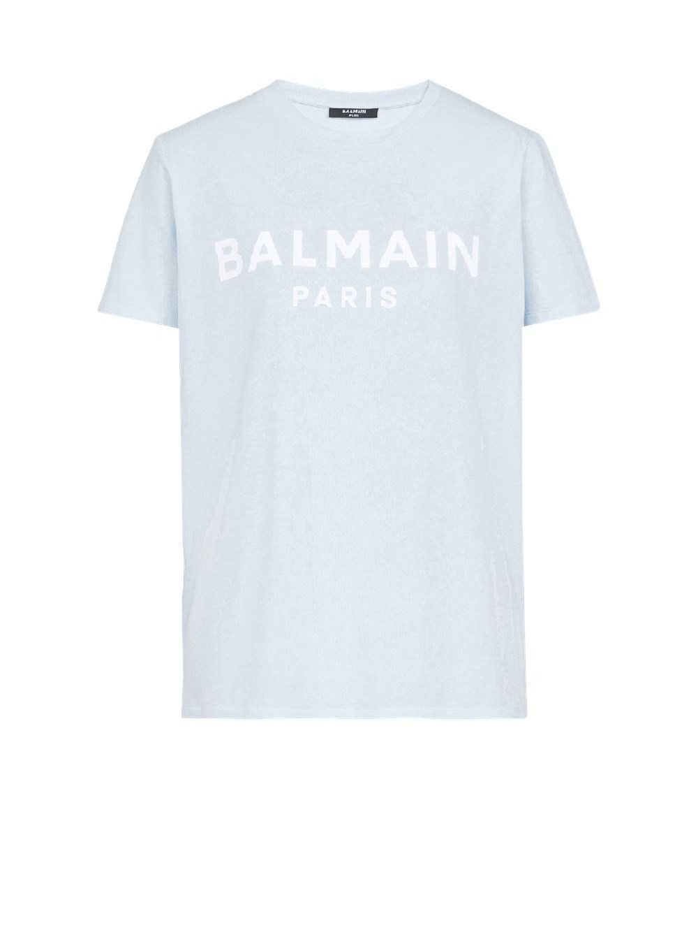 Balmain Eco-designed Cotton T-shirt With Flocked Balmain Logo Blue | VGLUIAE-56