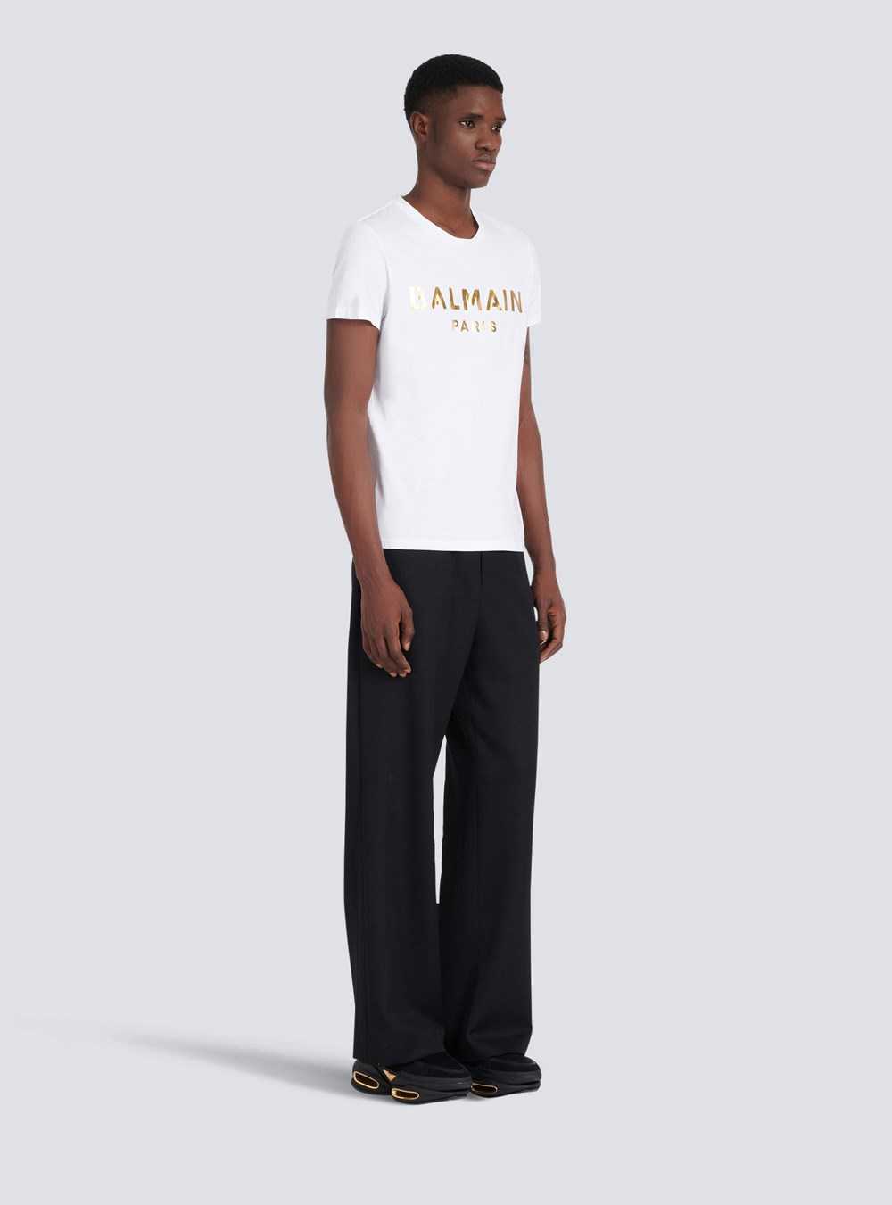 Balmain Eco-designed Cotton T-shirt With Balmain Paris Logo Print White | WNGMVUO-02