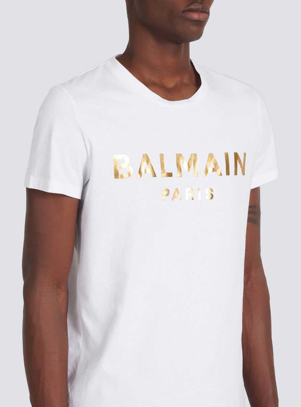 Balmain Eco-designed Cotton T-shirt With Balmain Paris Logo Print White | WNGMVUO-02