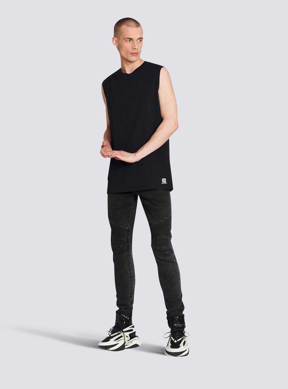 Balmain Eco-designed Cotton T-shirt With Balmain Logo Print Black | WSIUKXN-01