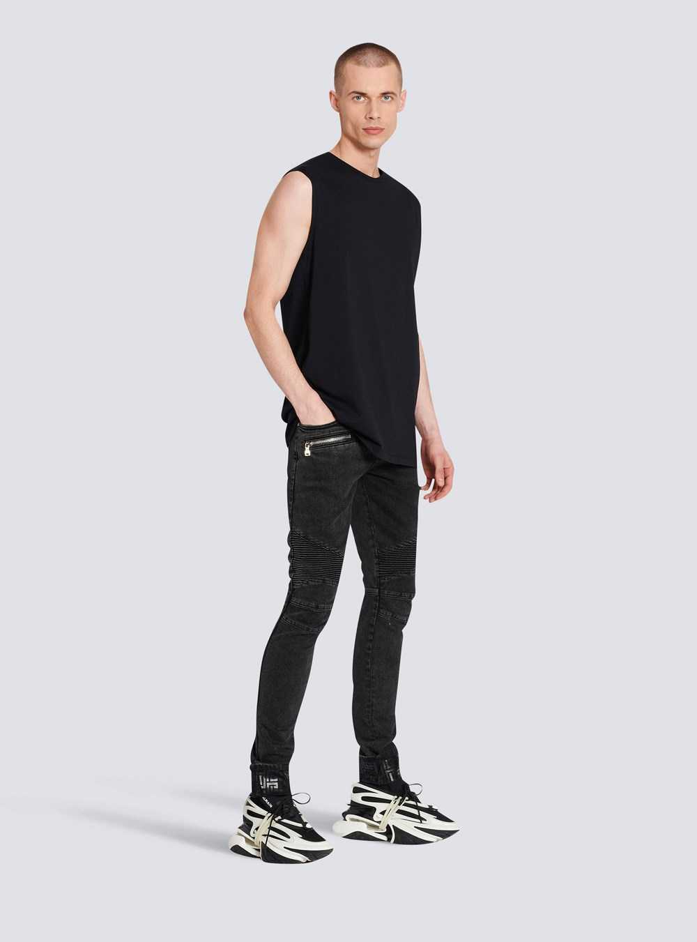 Balmain Eco-designed Cotton T-shirt With Balmain Logo Print Black | WSIUKXN-01