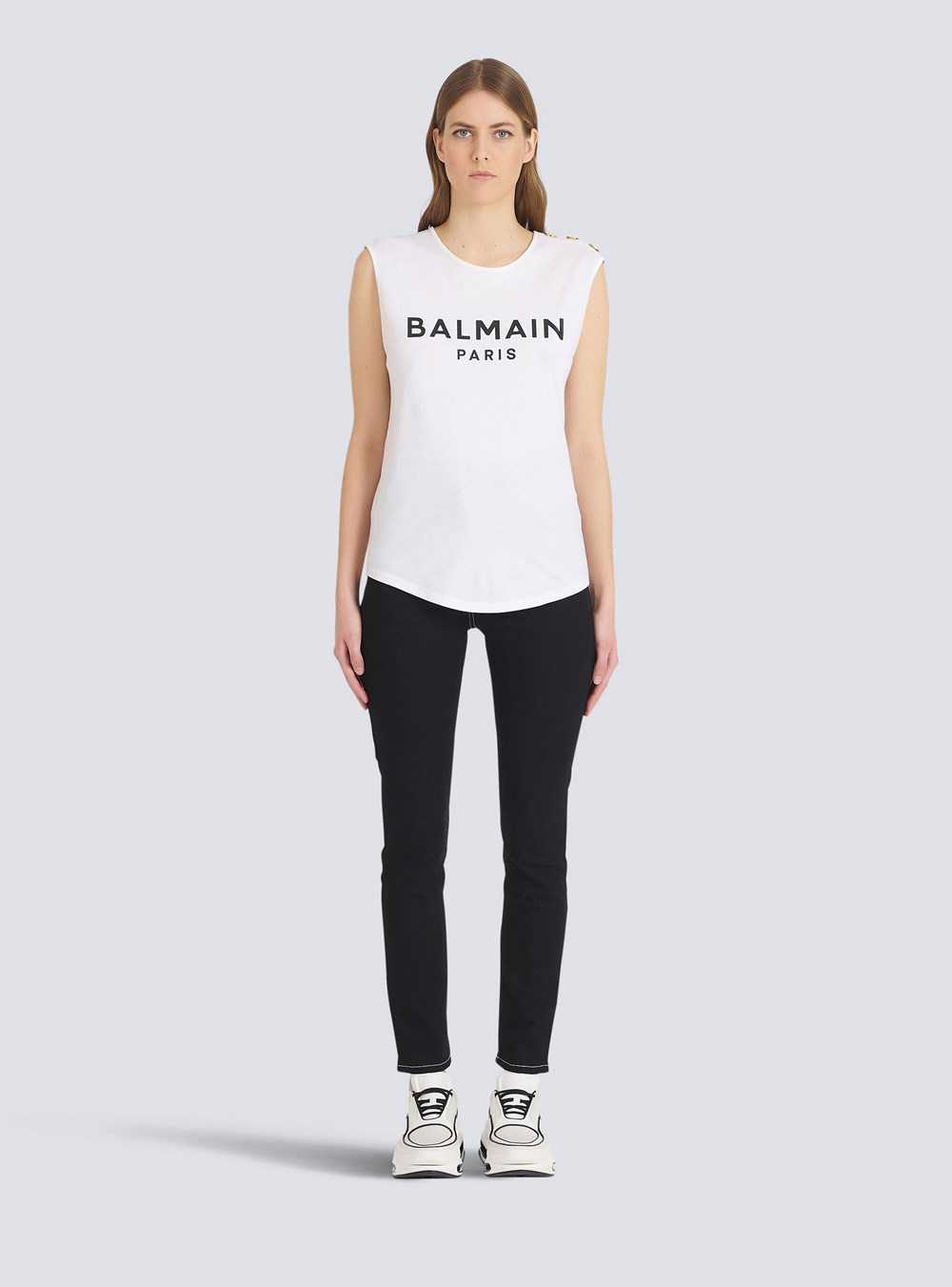 Balmain Eco-designed Cotton T-shirt With Balmain Logo Print White | WZPJOXK-57