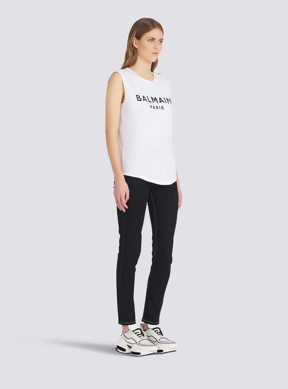 Balmain Eco-designed Cotton T-shirt With Balmain Logo Print White | WZPJOXK-57