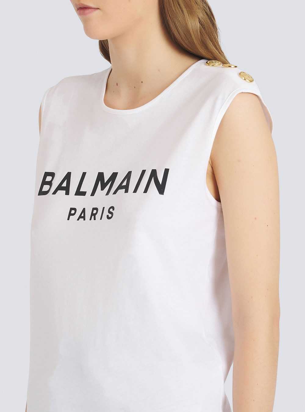 Balmain Eco-designed Cotton T-shirt With Balmain Logo Print White | WZPJOXK-57