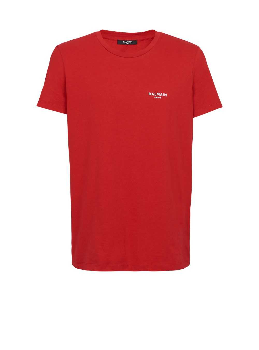 Balmain Eco-designed Cotton T-shirt With Small Flocked Balmain Paris Logo Red | XIRSHZU-94