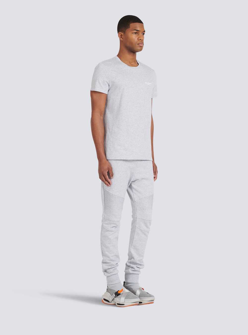 Balmain Eco-designed Cotton T-shirt With Small Flocked Balmain Paris Logo Grey | XMOYRGQ-82