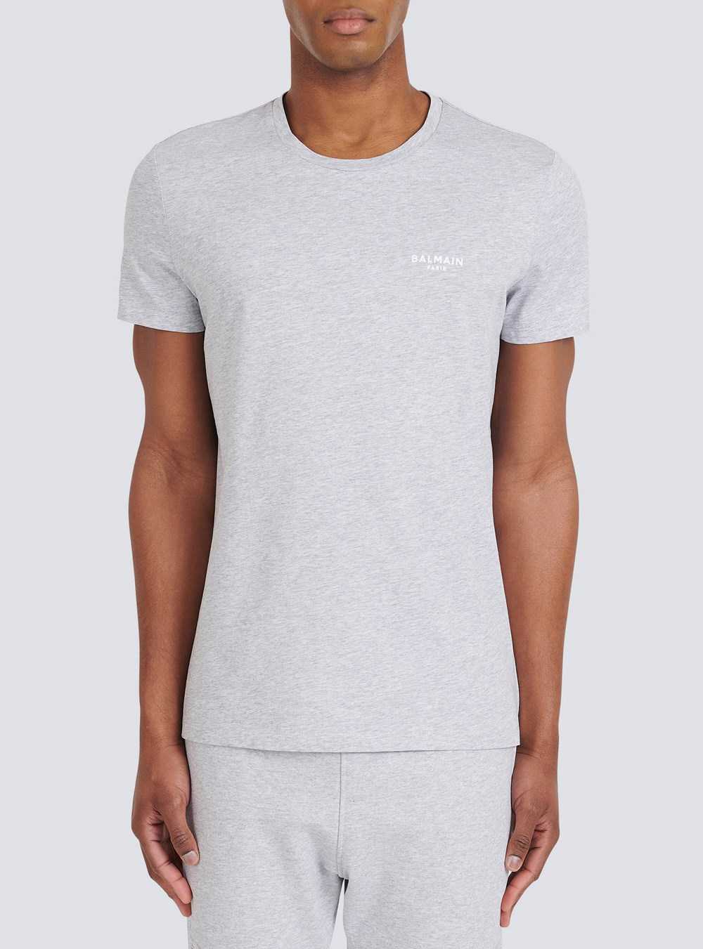 Balmain Eco-designed Cotton T-shirt With Small Flocked Balmain Paris Logo Grey | XMOYRGQ-82