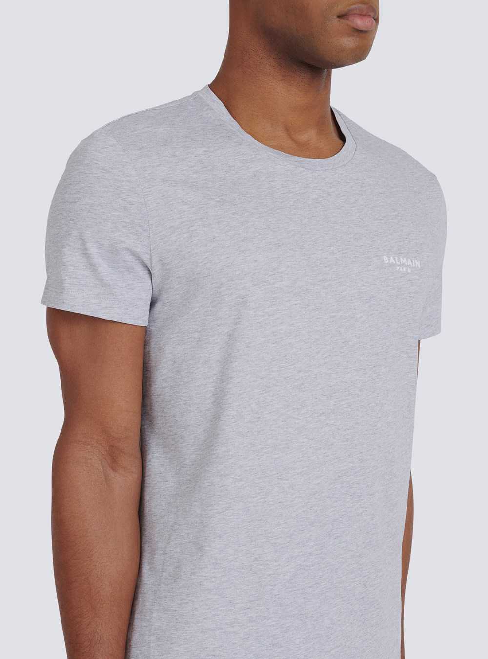 Balmain Eco-designed Cotton T-shirt With Small Flocked Balmain Paris Logo Grey | XMOYRGQ-82