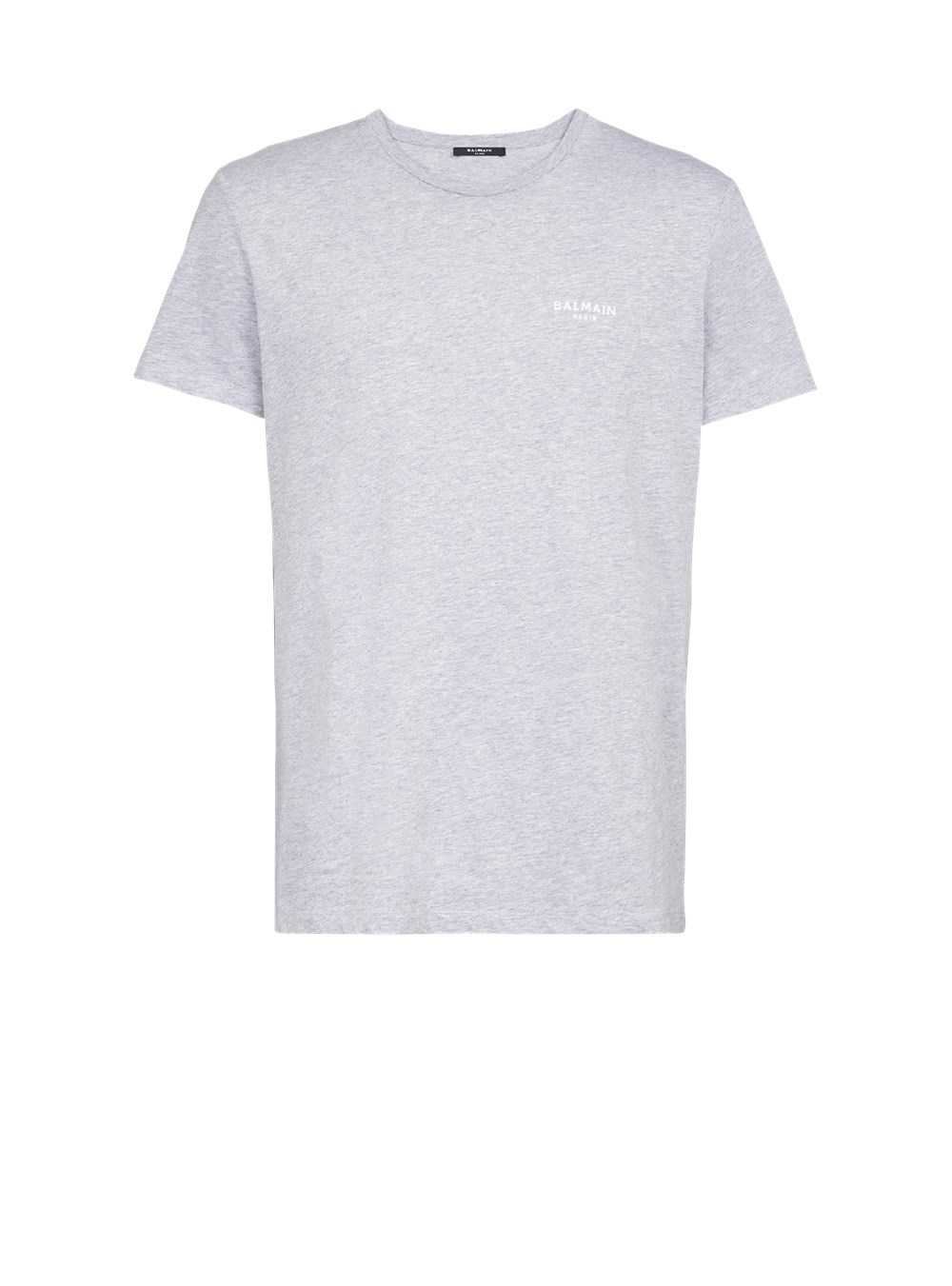 Balmain Eco-designed Cotton T-shirt With Small Flocked Balmain Paris Logo Grey | XMOYRGQ-82