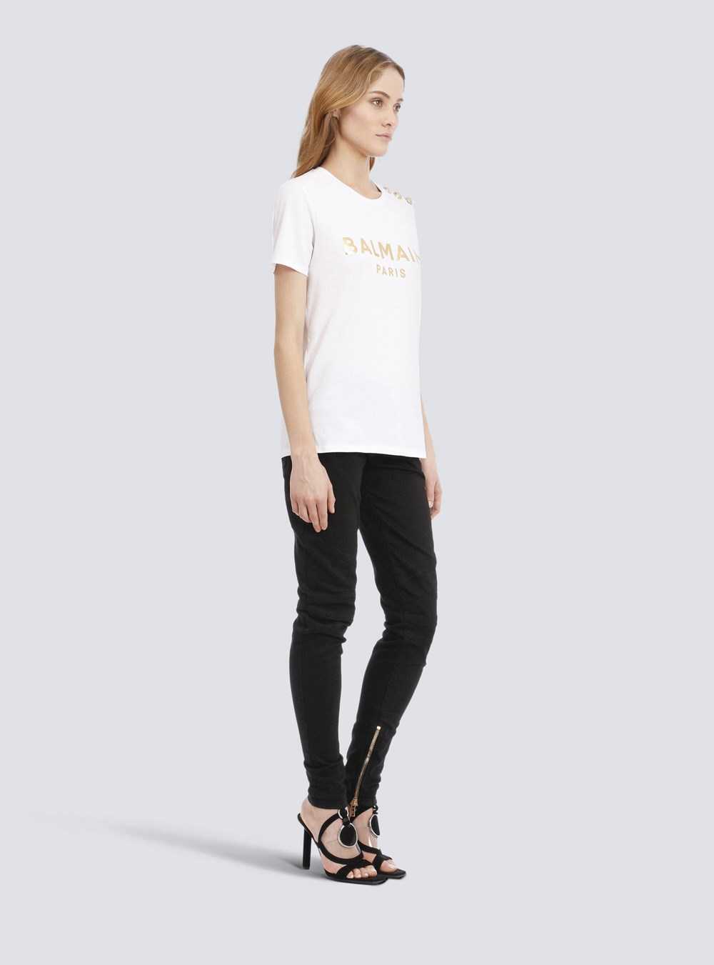 Balmain Eco-designed Cotton T-shirt With Balmain Logo Print Gold | XUELWHS-65