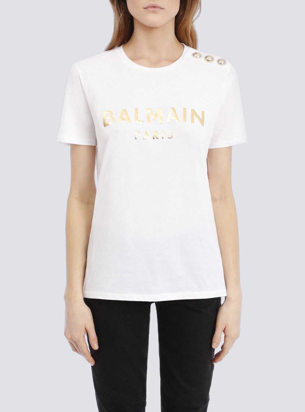 Balmain Eco-designed Cotton T-shirt With Balmain Logo Print Gold | XUELWHS-65