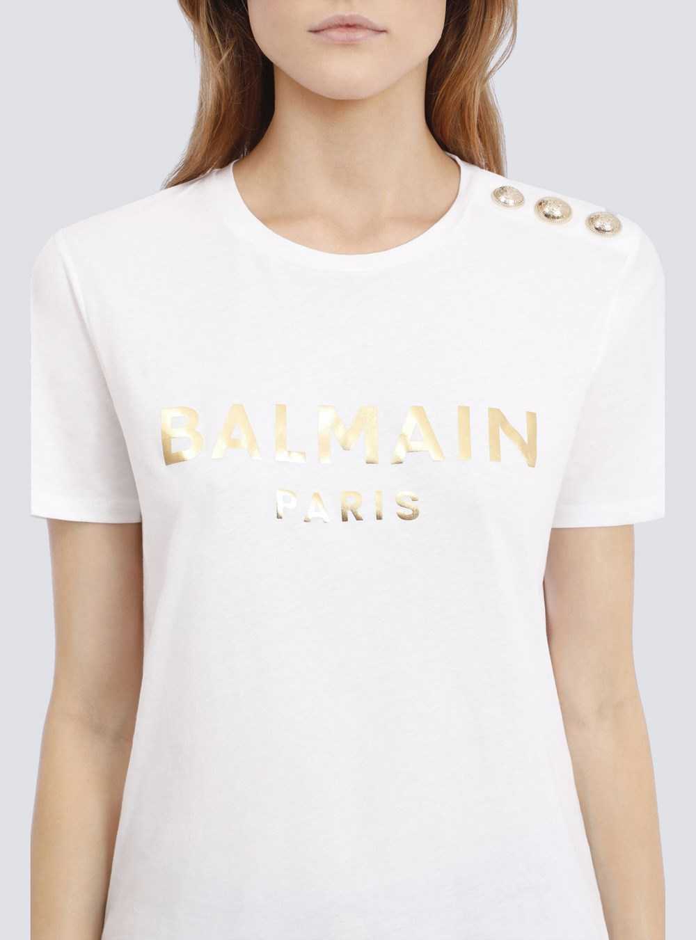 Balmain Eco-designed Cotton T-shirt With Balmain Logo Print Gold | XUELWHS-65