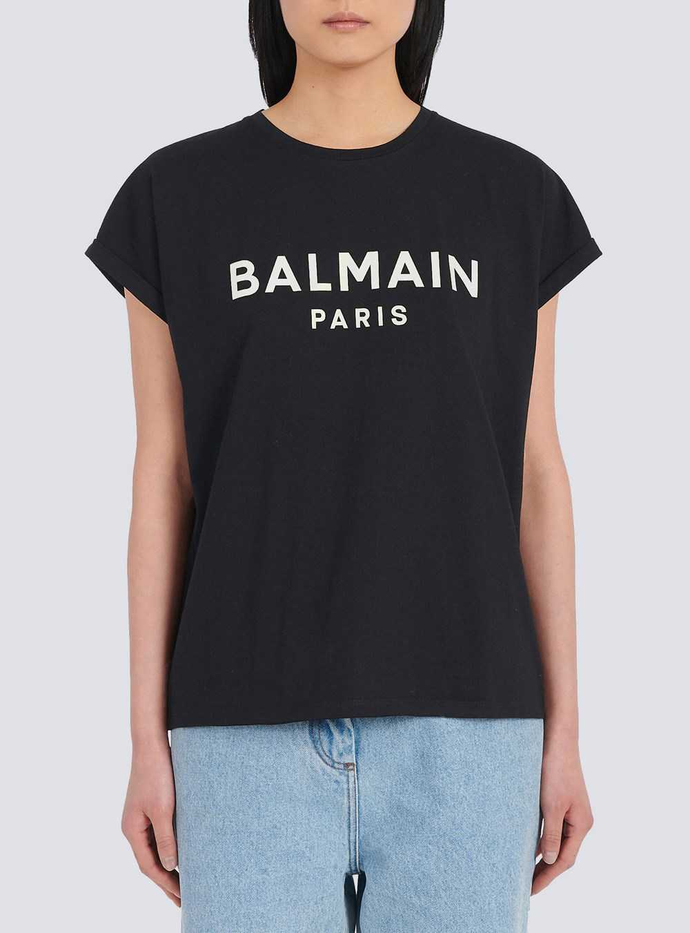 Balmain Eco-designed Cotton T-shirt With Balmain Logo Print Black | YBPTCFV-30