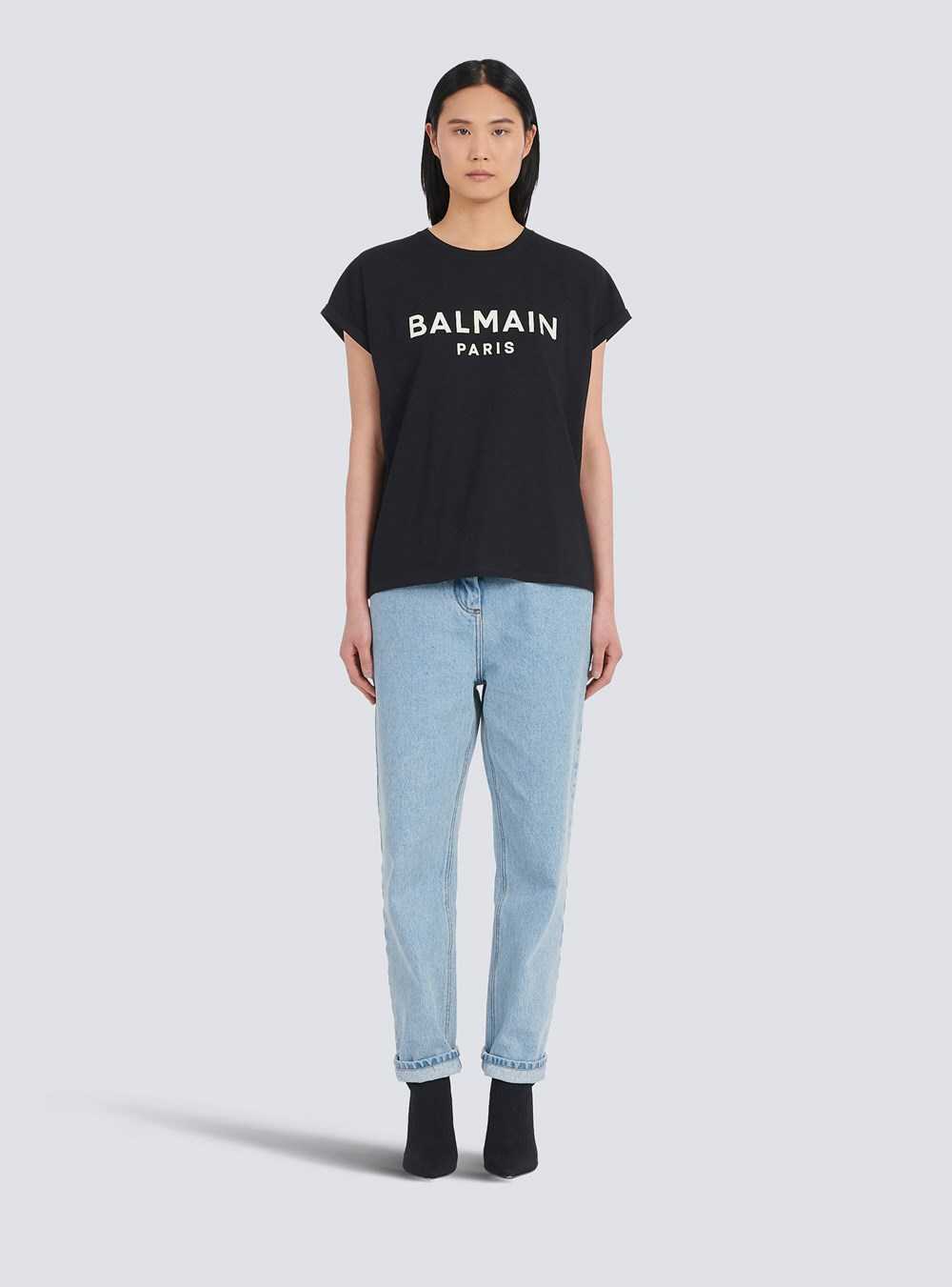 Balmain Eco-designed Cotton T-shirt With Balmain Logo Print Black | YBPTCFV-30