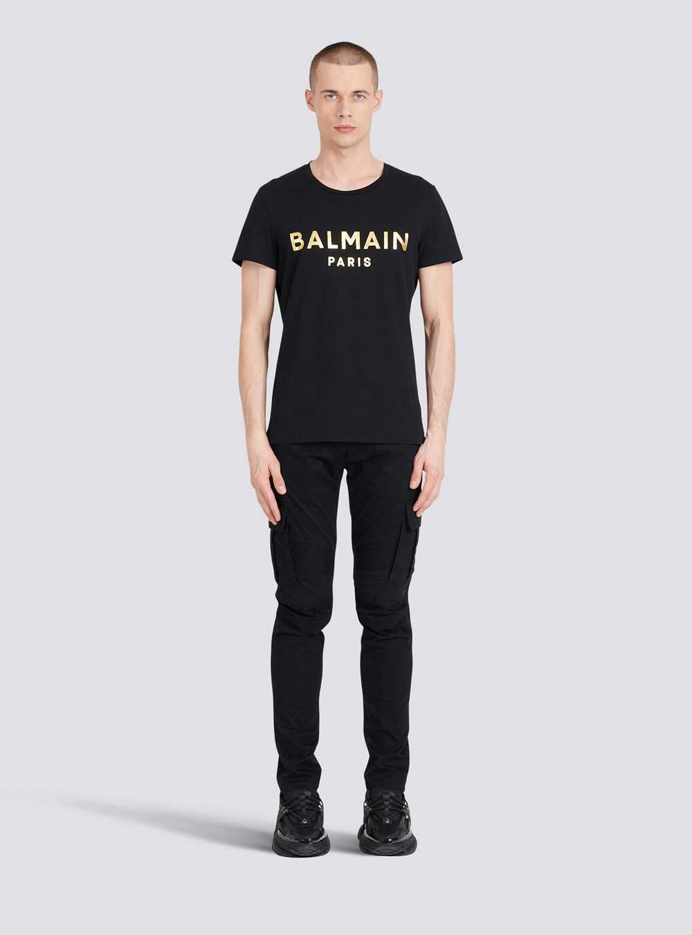 Balmain Eco-designed Cotton T-shirt With Balmain Paris Logo Print Black | YBSHPRF-18