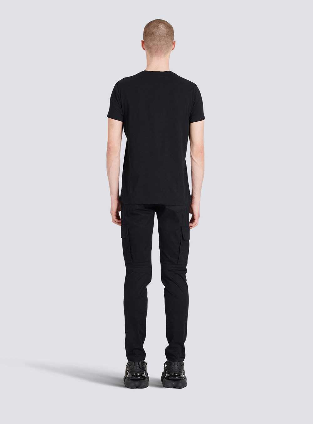 Balmain Eco-designed Cotton T-shirt With Balmain Paris Logo Print Black | YBSHPRF-18