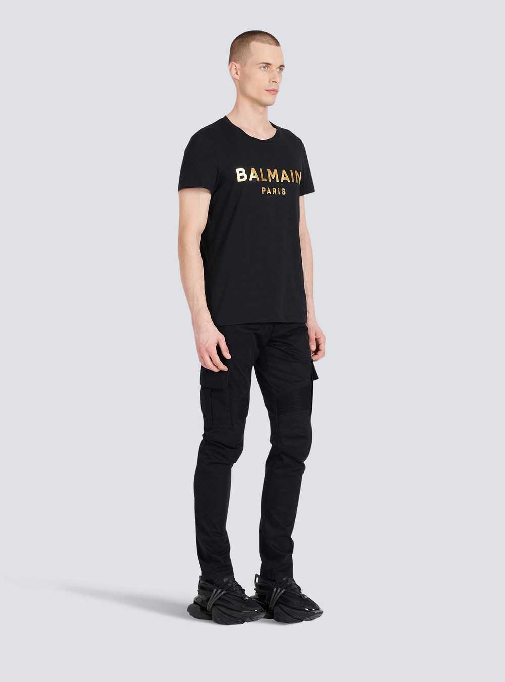 Balmain Eco-designed Cotton T-shirt With Balmain Paris Logo Print Black | YBSHPRF-18